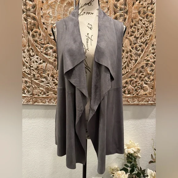 Joan Vass Faux Suede Gray Vest Cardigan- size S - Picture 1 of 10